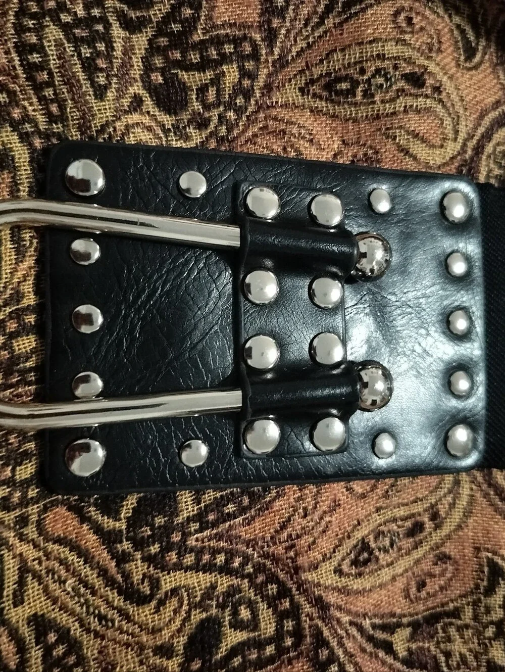 Vintage 80s Style Black Wide Elastic Cinch Belt Studded Punk Hook Waist 36